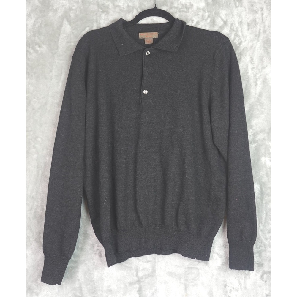 Sette Ponti Polo Sweater Mens Large Charcoal Grey Merino Wool Blend Italy *Note